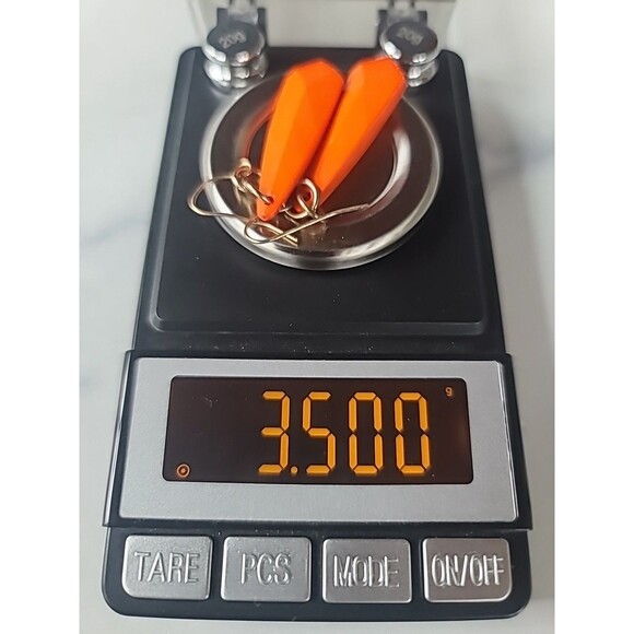 Orange And Gold Tone Metal Dangling Pierced Earrings Vintage Costume Jewelry - Picture 10 of 10